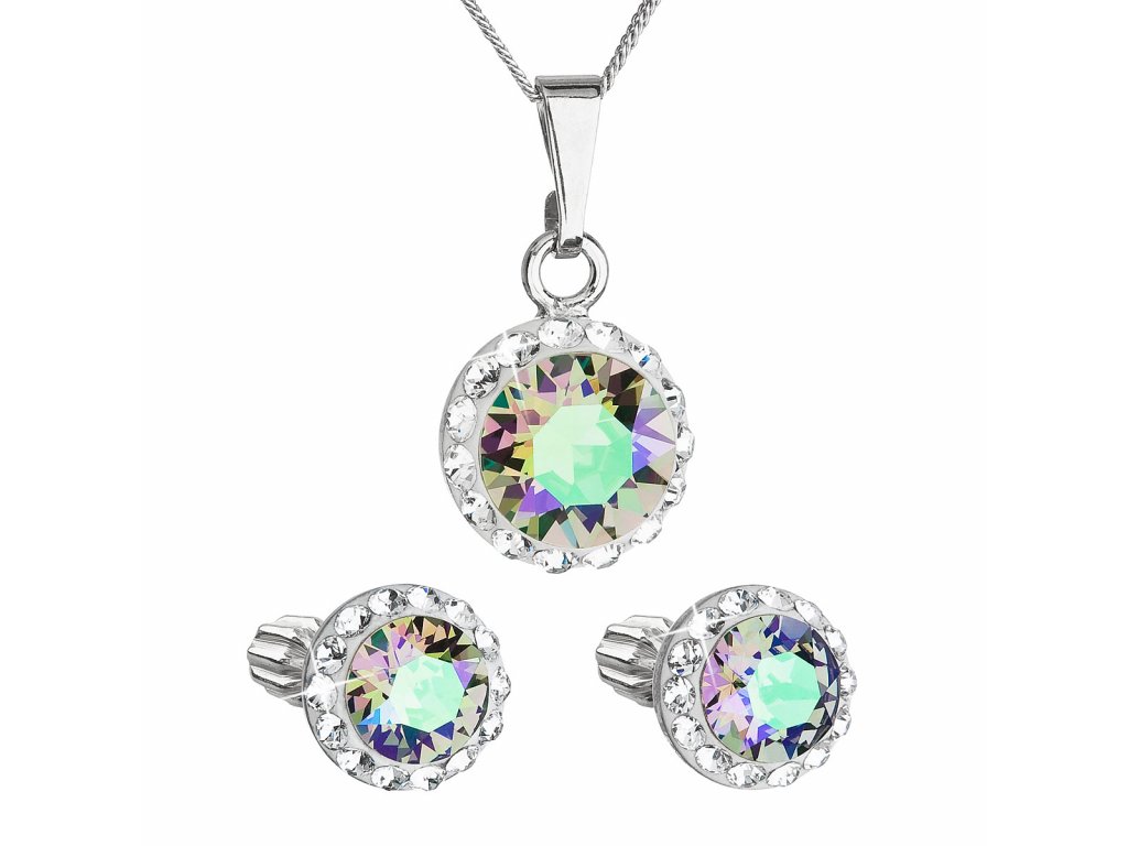 Sada šperků s krystaly Swarovski náušnice,řetízek a přívěsek zelené fialové kulaté 39352.5 paradise shine