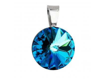 Stříbrný přívěsek s krystaly Swarovski modrý kulatý-rivoli 34112.5 bermuda blue