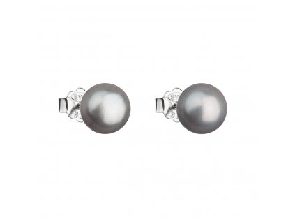 Stříbrné náušnice pecky s šedou říční perlou 21042.3