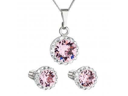 Sada šperků s krystaly Swarovski náušnice, řetízek a přívěsek růžové kulaté 39352.3 light rose