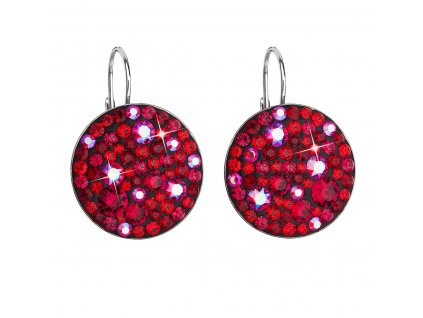 Stříbrné náušnice visací s krystaly Swarovski červené kulaté 31161.3 cherry