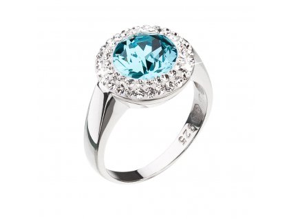 Stříbrný prsten s krystaly Swarovski tyrkysový kulatý 35026.3
