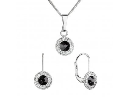 Sada šperků s krystaly Swarovski náušnice a přívěsek černé kulaté 39109.3 jet