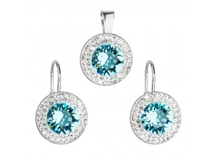 Sada šperků s krystaly Swarovski náušnice a přívěsek modré kulaté 39107.3 turquoise