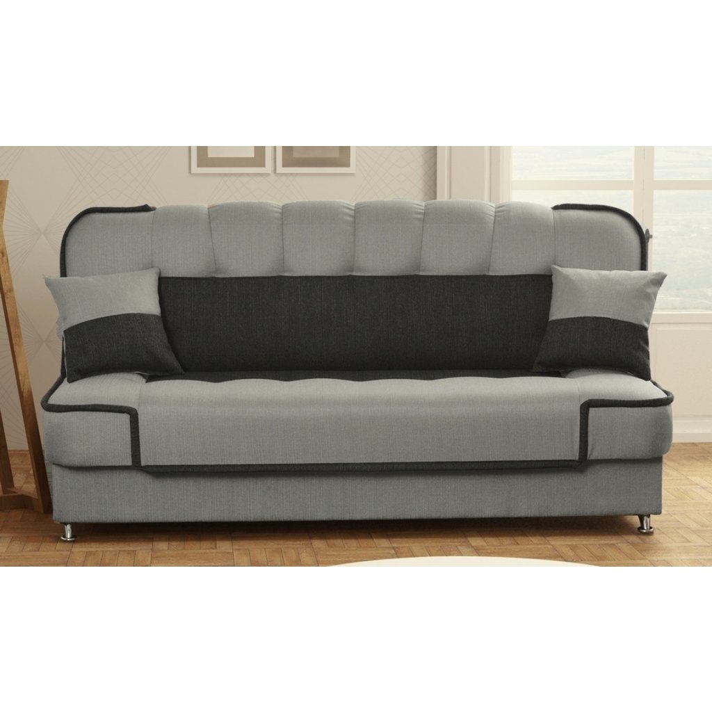 Rozkládací pohodlná pohovka s úložným prostorem ve světle šedé barvě KN330