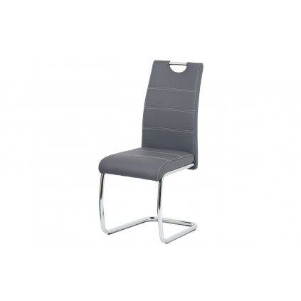 Jídelní židle čalouněná šedou ekokůží s bílým prošitím s kovovou konstrukcí HC-481 GREY-OBR1 new
