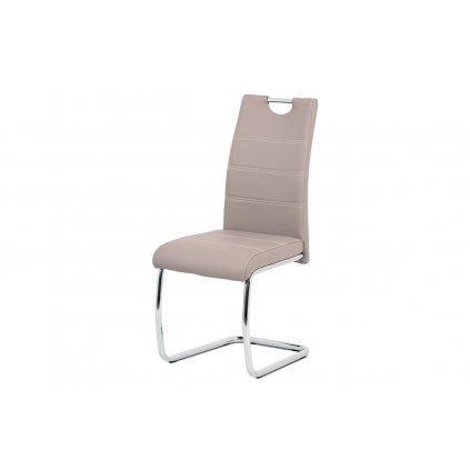 Jídelní židle čalouněná béžovou ekokůží s bílým prošitím s kovovou konstrukcí HC-481 LAN-OBR1 new