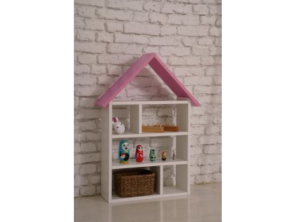 Dětská domečková knihovna - bílá s růžovou stříškou