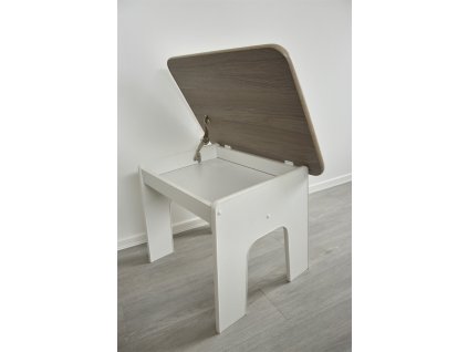 Dětský stolek otevírací s přihrádkou v dubovém odstínu s otevřeným víkem