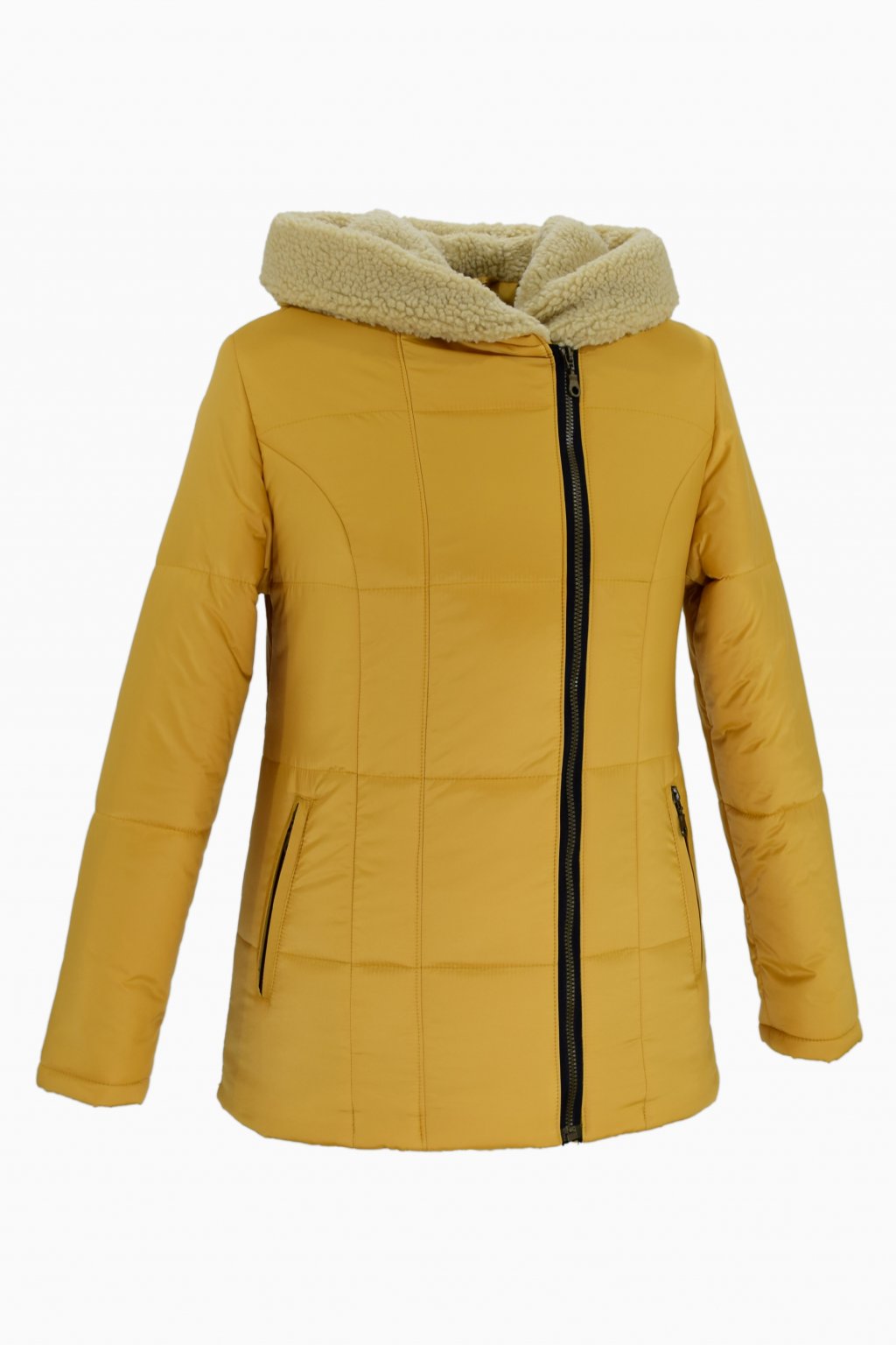 Dámská žlutá zimní bunda XENA nadměrné velikosti.