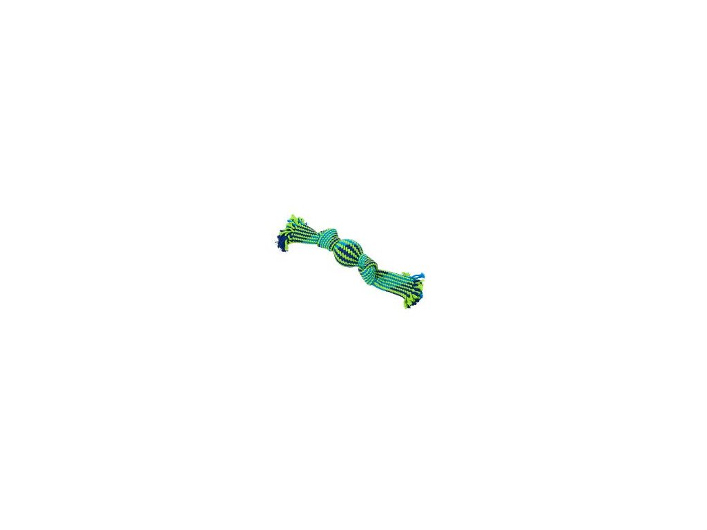 Hračka pes BUSTER Pískací lano s balonkem mod/zel 33cm