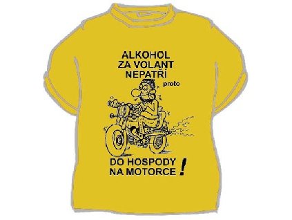 Alkohol za volant nepatří - ČERNÉ TRIKO, žlutý text a obrázek.