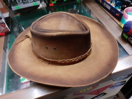 Kožený klobouk westernový žíhaný - velmi pěkný v.55