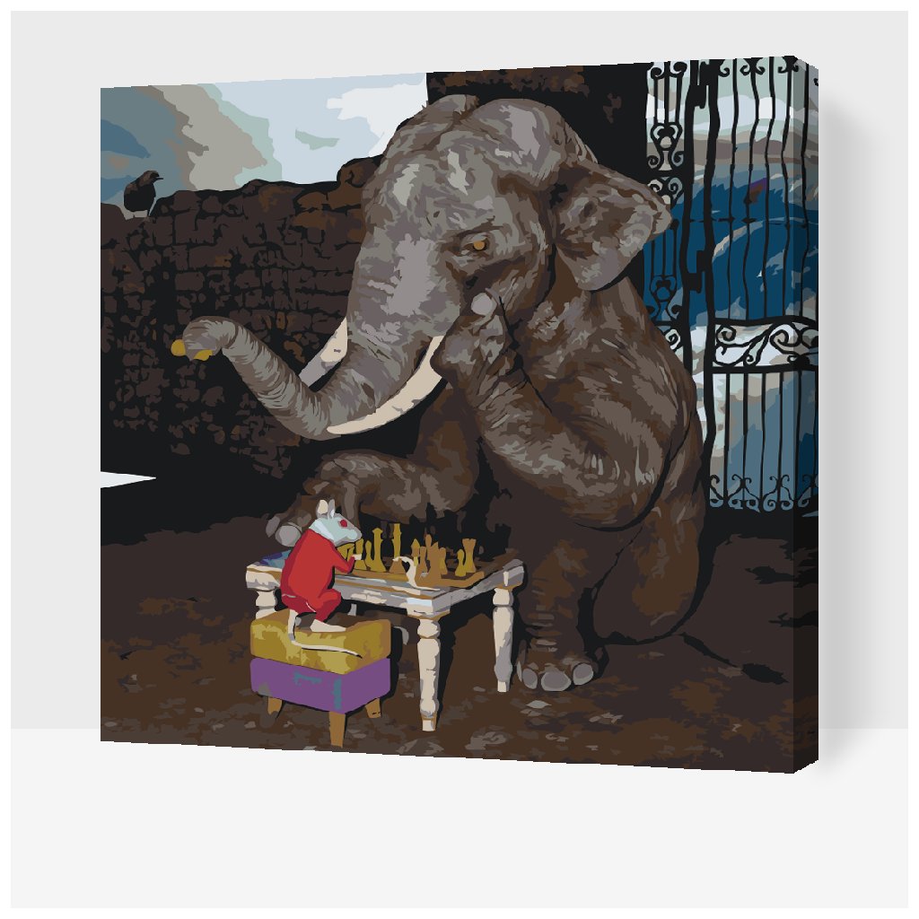 Maľovanie podľa čísiel - Slon a myš hrajú šach
