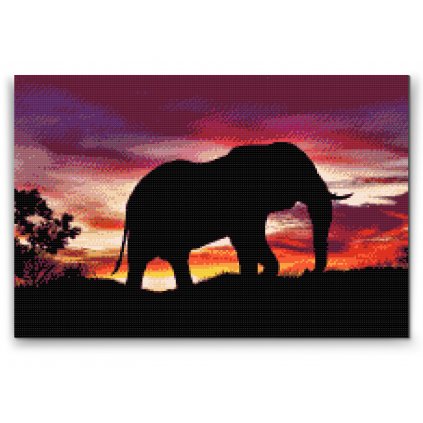 Diamantovanie podľa čísiel - Africký slon pri západe slnka