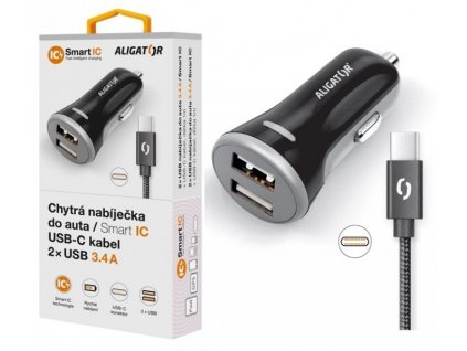 ALIGATOR Chytrá nabíječka do auta 3.4A, 2xUSB, smart IC, černá, USB-C kabel obrázok | Wifi shop wellnet.sk