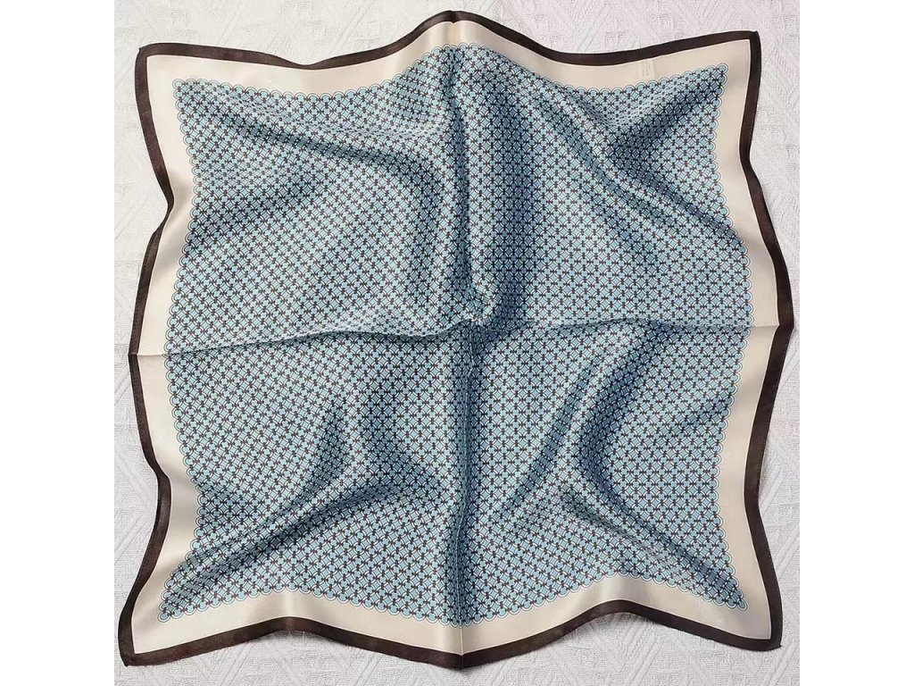 Hedvábný šátek světle modrý s jemným vzorem 53x53 cm, WHITE ORCHID