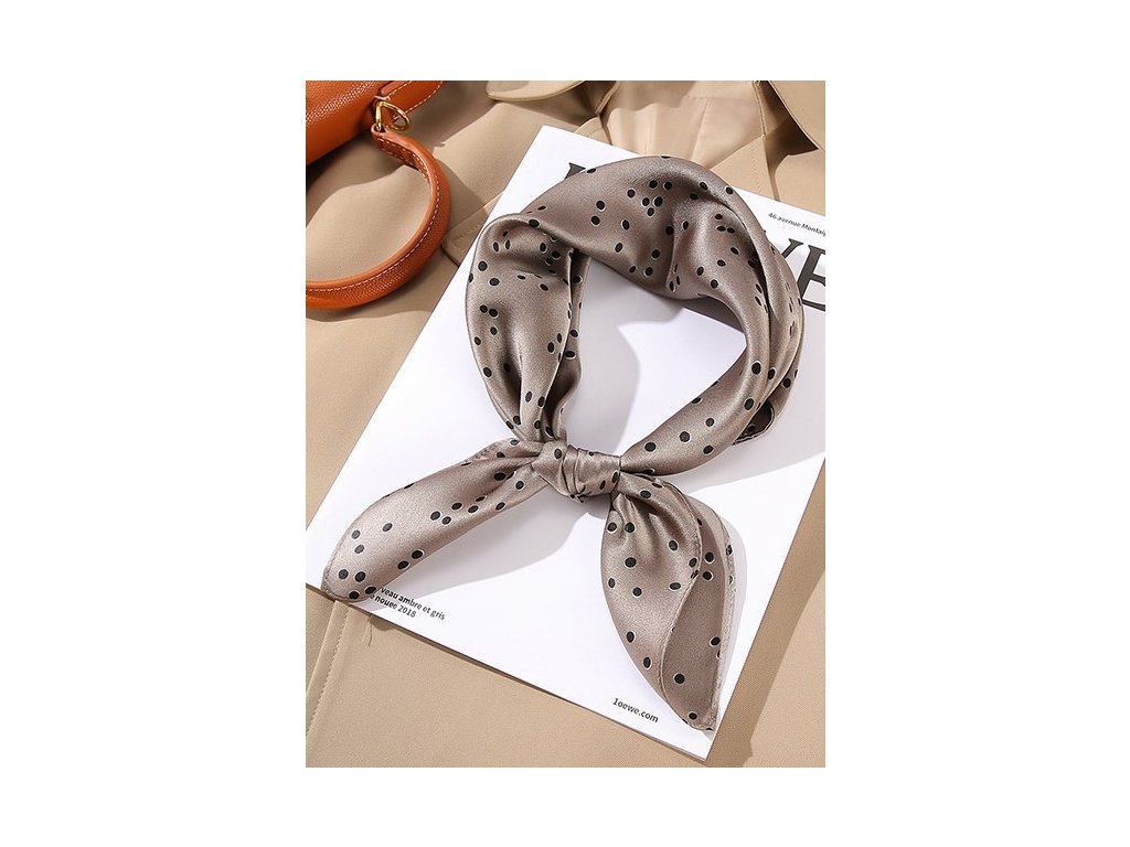 Hedvábný šátek šedobéžový s puntíky 53x53 cm v dárkovém balení, WHITE ORCHID (2)