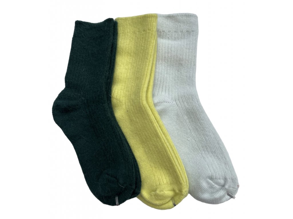 Zelená sada jemných vlněných ponožek 3 ks, WHITE ORCHID