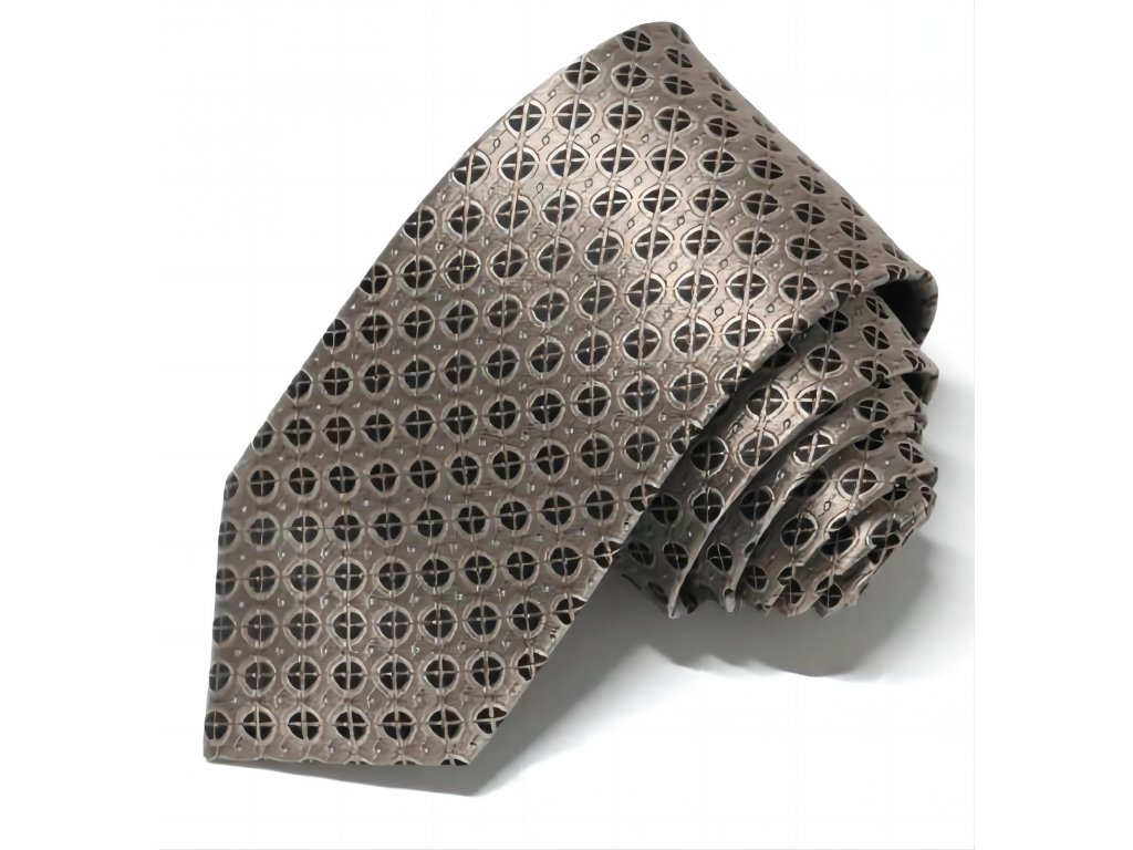 Hedvábná kravata béžovo-hnědá, HEDVÁBNÝ SVĚT