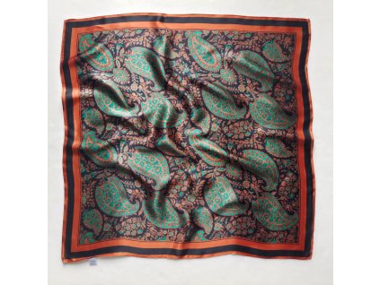 Hedvábný šátek oranžovo-zelený zdobený 68x68 cm v dárkovém balení, WHITE ORCHID (1)