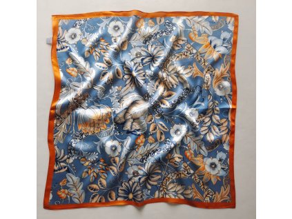 Hedvábný šátek modro-oranžový 68x68cm v dárkovém balení, WHITE ORCHID (1)