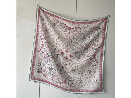 Hedvábný šátek růžovo-zelený 88x88 cm v dárkovém balení, WHITE ORCHID