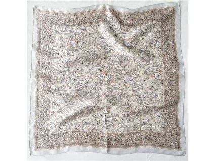 Hedvábný šátek šedomodrý s kašmírovým vzorem 70x70 cm v dárkovém balení, HEDVÁBNÝ SVĚT