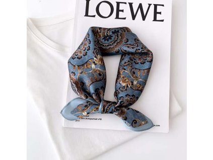 Hedvábný šátek modro-hnědý 53x53 cm v dárkovém balení, HEDVÁBNÝ SVĚT (3)