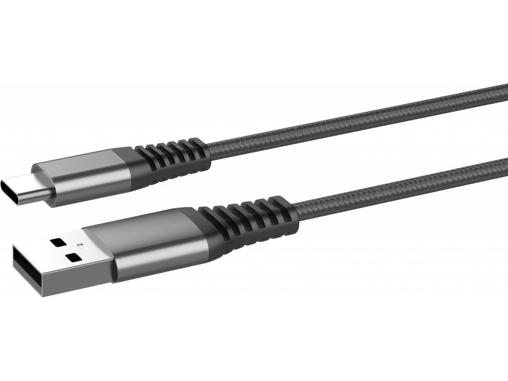 Datový kabel Type C-USB-A 2m/3A/nylon braided/černý