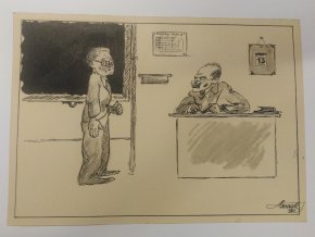 Žáci píší kompozici (anonym), 1932 – 5 × kresba