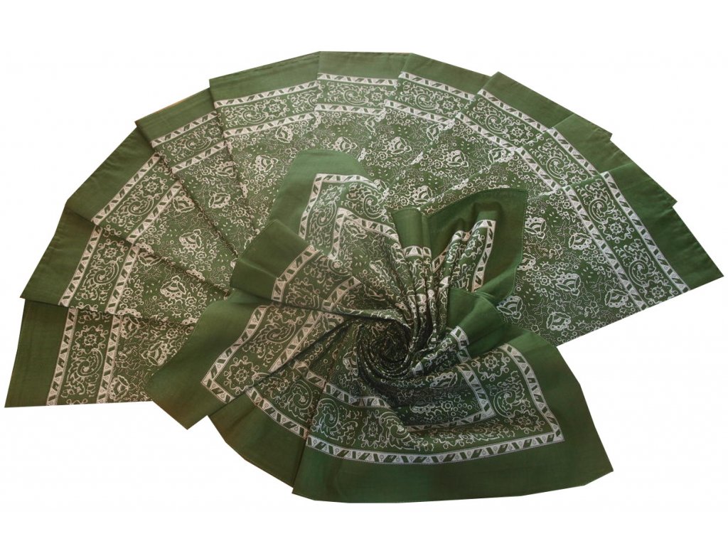 Bavlněný šátek velký zelený květovaný