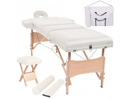 Skládací masážní stůl 3 zóny a stolička tloušťka 10 cm bílé