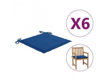 Podušky na zahradní židli 6 ks královsky modré 50x50x3cm oxford