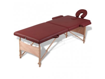 Červený skládací masážní stůl se 2 zónami a dřevěným rámem
