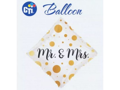 45 cm fóliový svatební balónek čtverec - Mr. & Mrs.