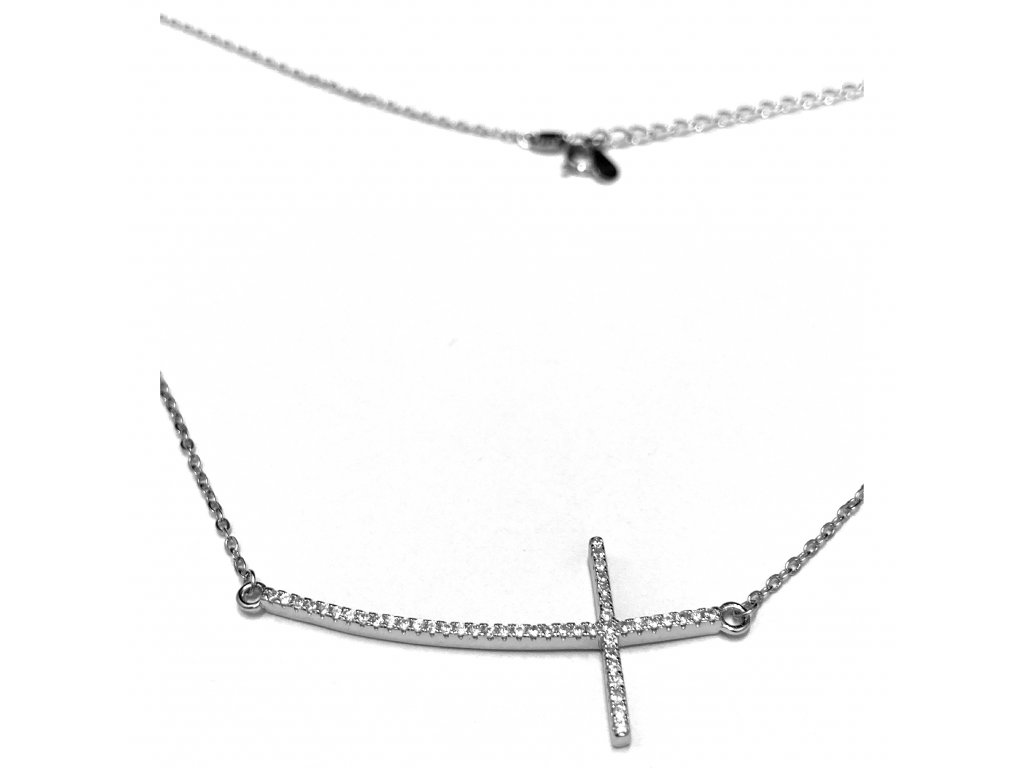 Stříbrný náhrdelník zirkonový ležatý křížek 010.AGS1165