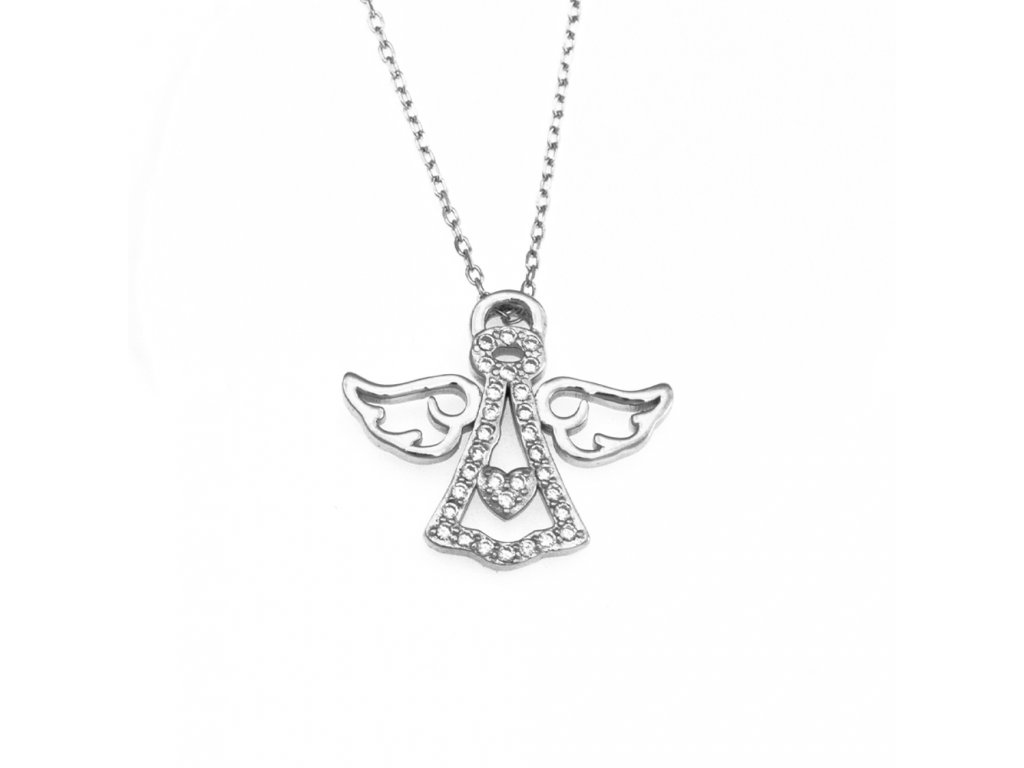Stříbrný náhrdelník anděl s kamínky AGS700