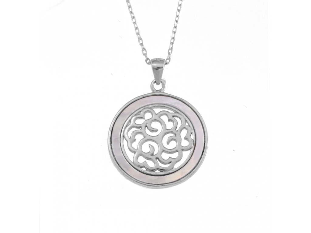 Stříbrný náhrdelník květ s perletí AGS524