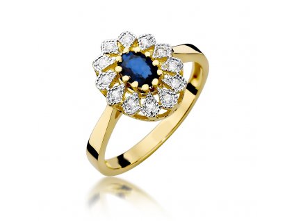 Zlatý prsten se safírem a diamanty
