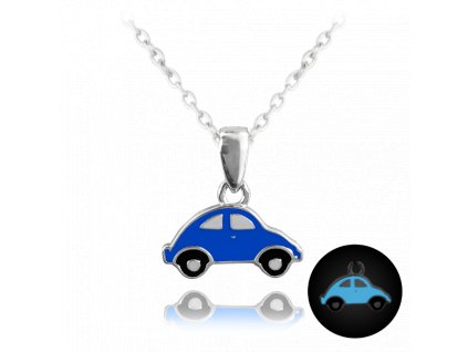 Svítící modrý stříbrný náhrdelník AUTO