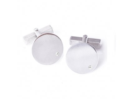Stříbrné kulaté manžetové knoflíčky s diamantem ZZM17.L20DI