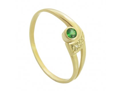 Zlatý prsten se zeleným kamínkem a bílým zirkonem 111.00004