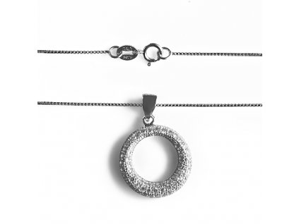 Stříbrný náhrdelník kulatý přívěs se zirkony a řetízkem Beneto AGS134/45 010.00063