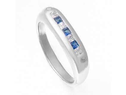 Stříbrný prsten modro-bílé kameny 081.00005