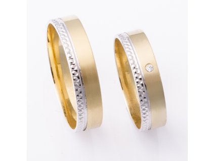 Zlaté snubní prsteny kombinované ryté M308