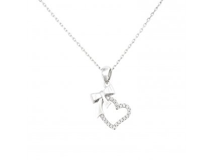 Stříbrný náhrdelník srdce s mašlí AGS503