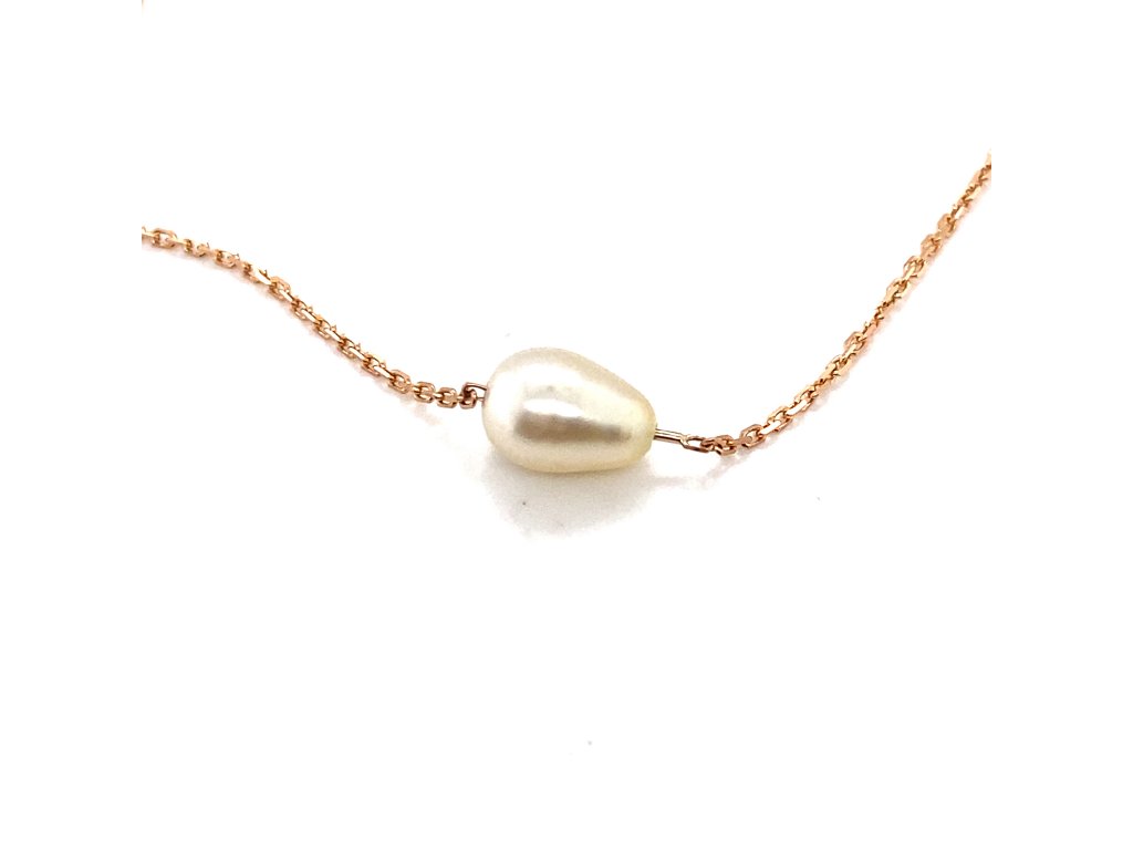 Mořská perla KESHI bílé barvy na řetízku z růžového zlata KES2  Dárková krabička i certifikát o pravosti perly zdarma