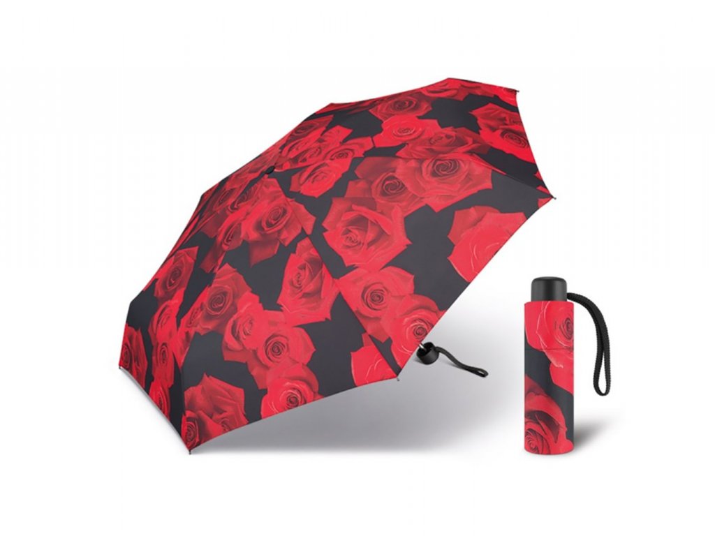 Happy Rain Petito Red Rose dámský skládací mini deštník s červenými růžemi