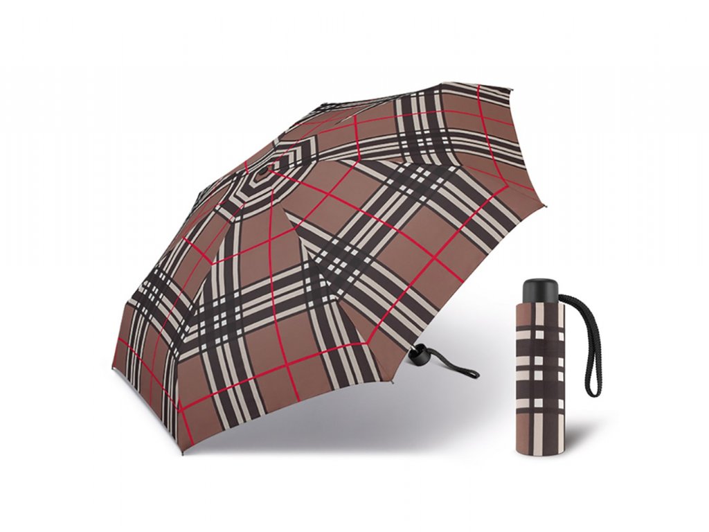 Happy Rain Petito Checks Brown dámský skládací mini deštník